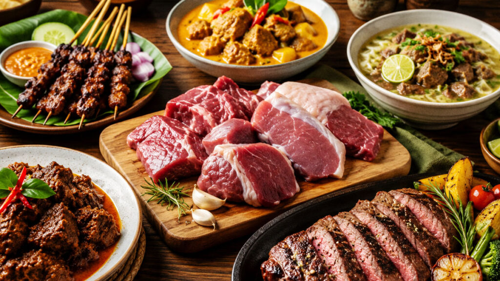 Bagian daging qurban sapi dan kambing yang dapat diolah menjadi sate, gulai, soto, rendang, dan steak.