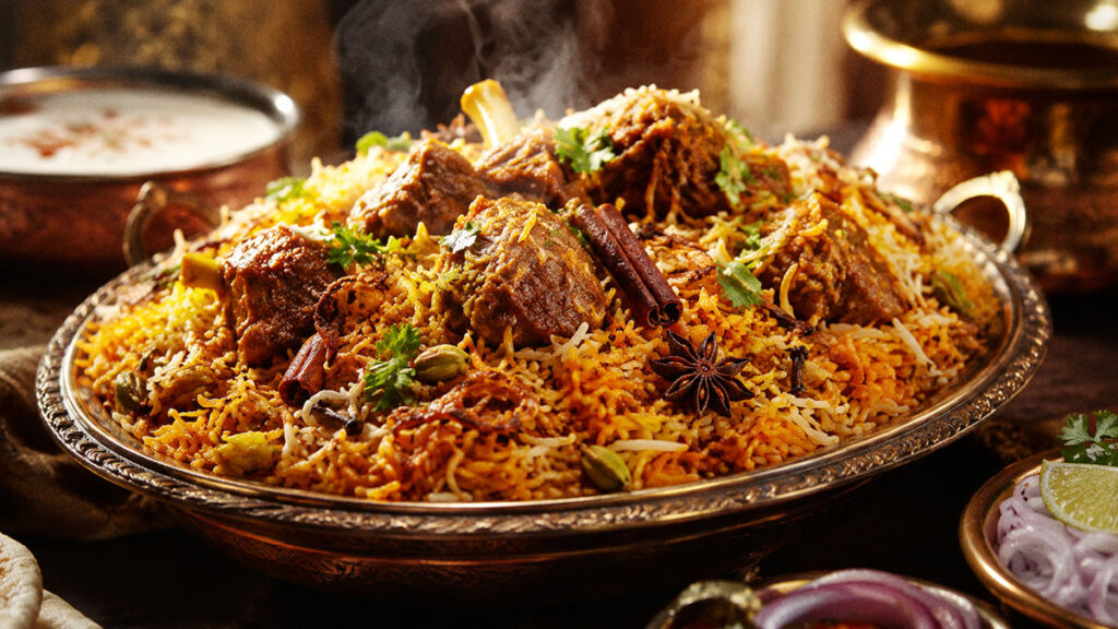 Biryani kambing khas India dengan rempah lengkap saat perayaan Idul Adha
