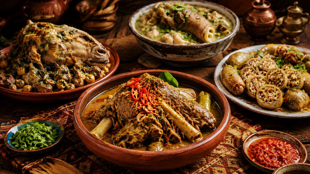 Kolase hidangan unik dari hewan qurban di berbagai negara, termasuk Bouzellouf dari Maroko, Mombar dari Mesir, Pacha dari Irak, dan Tengkleng dari Indonesia.