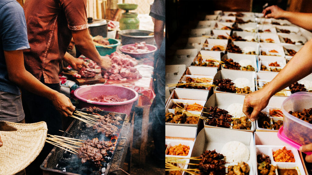 Perbedaan masakan Idul Adha dan aqiqah dengan suasana memasak daging qurban serta paket makanan aqiqah siap dibagikan